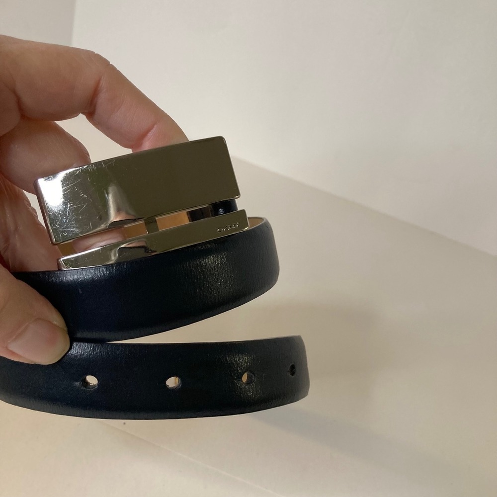 Womens DKNY Italian Leather Belt Black S Silver Buckle